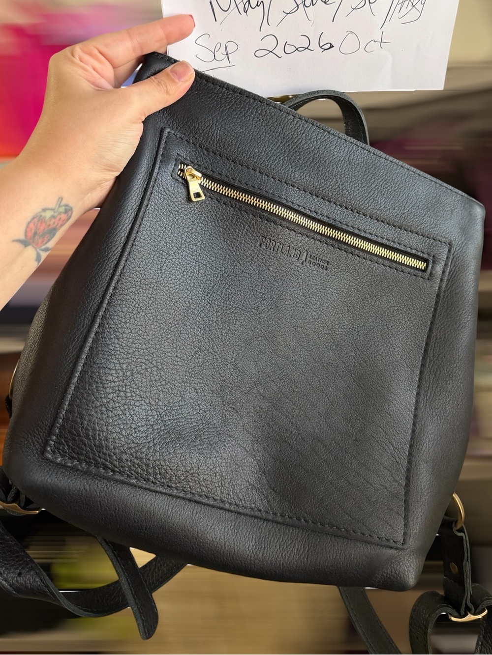 Portland leather goods pebbled black large tote backpack